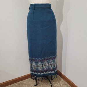 Vintage Woolrich Southwestern Fringe midi skirt size 12 teal tribal